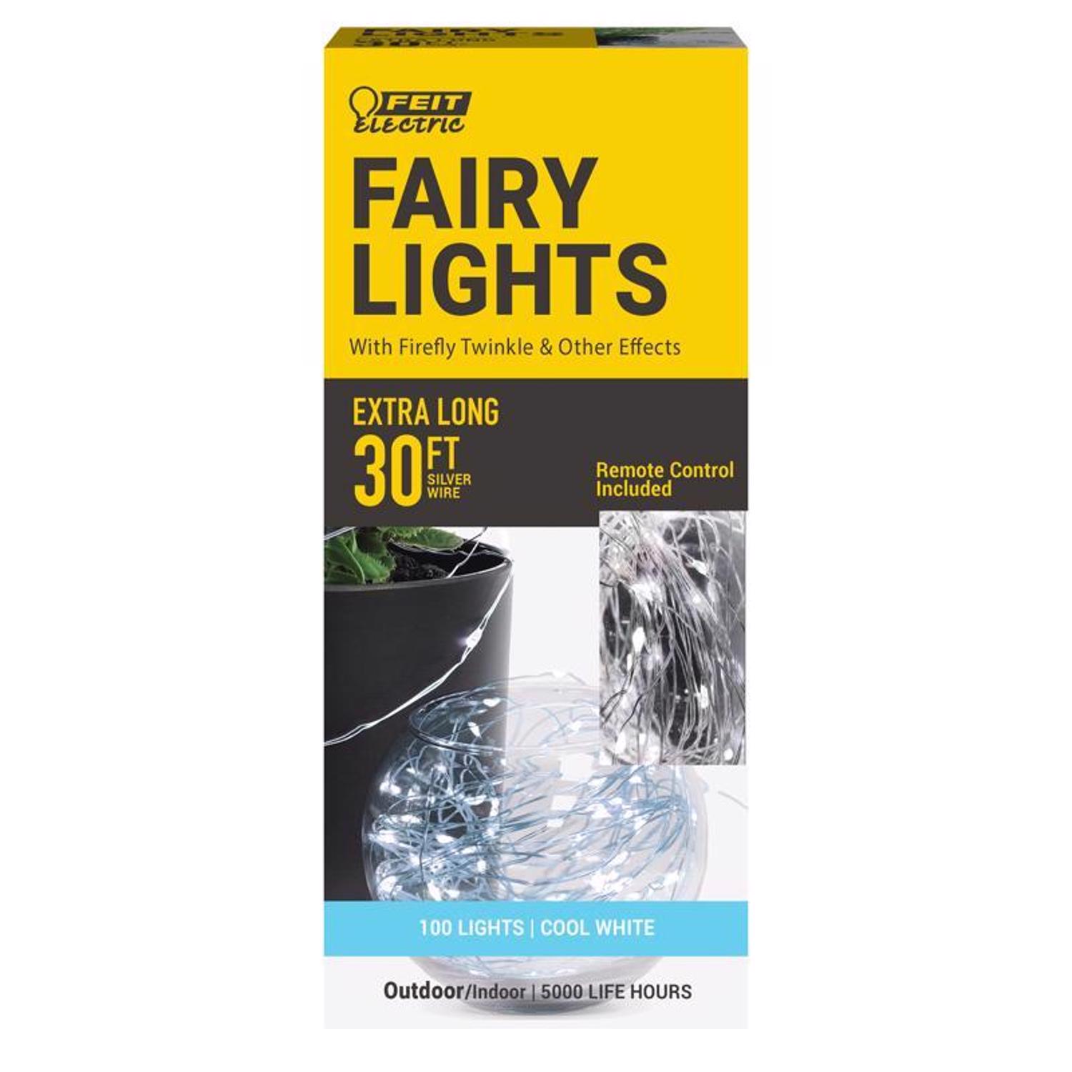 Feit String Lights LED Fairy String Lights Cool White 30 ft. 100 lights