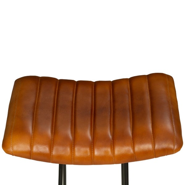 30 Inch Barstool with Curved Genuine Leather Seat and Tubular Frame， Tan Brown and Black