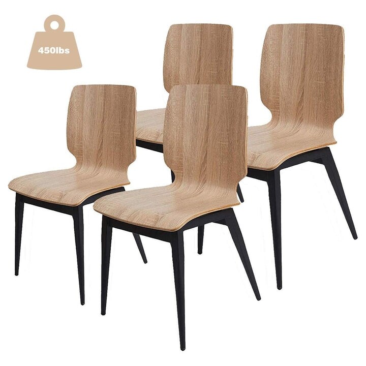 4 Pack Kitchen Dining Chairs with Bentwood Seat and Metal Legs， Ergonomic Design， Natural - 16.5”L X 18.9” W X 32.7”H