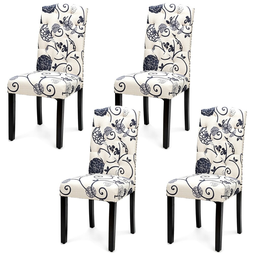 Gymax Set of 4 Tufted Dining Chair Upholstered Nailhead Trim Rubber   See Details