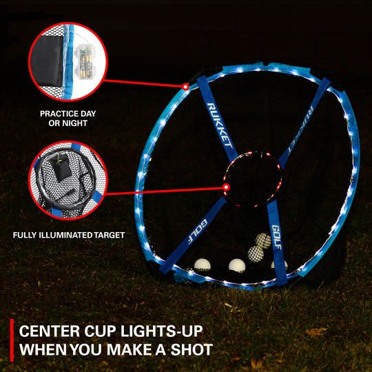 Rukket Sports Haack Pro Light-Up Chipping Net with 6 Tru-Spin Glow-in-the-Dark Practice Balls