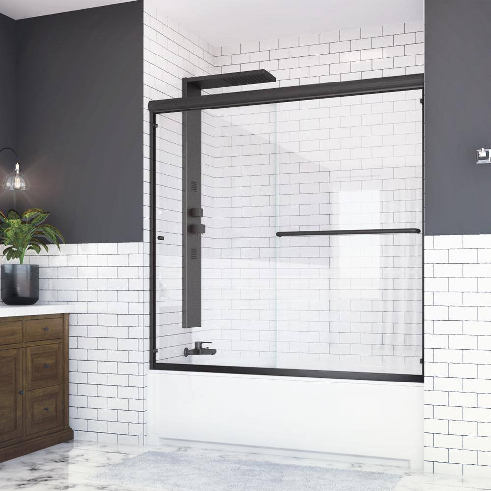 Holcam Distinctive 58 in. x 55.5 in. Frameless Sliding Bathtub Door in Matte Black DTE.MBL.CLR.5855.HS