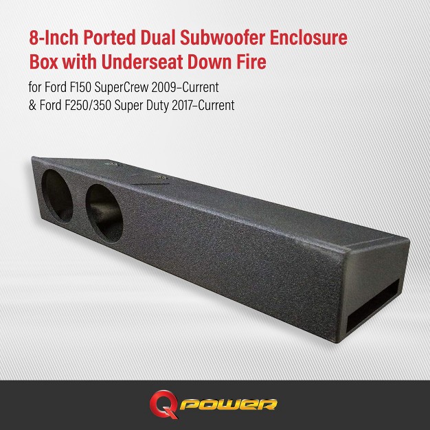 Qpower Qbfordff09208 8 Inch Dual Port Subwoofer Enclosure Box With Underseat Down Fire For Ford F150 Super Crew And Ford F250 And 350 Super Duty