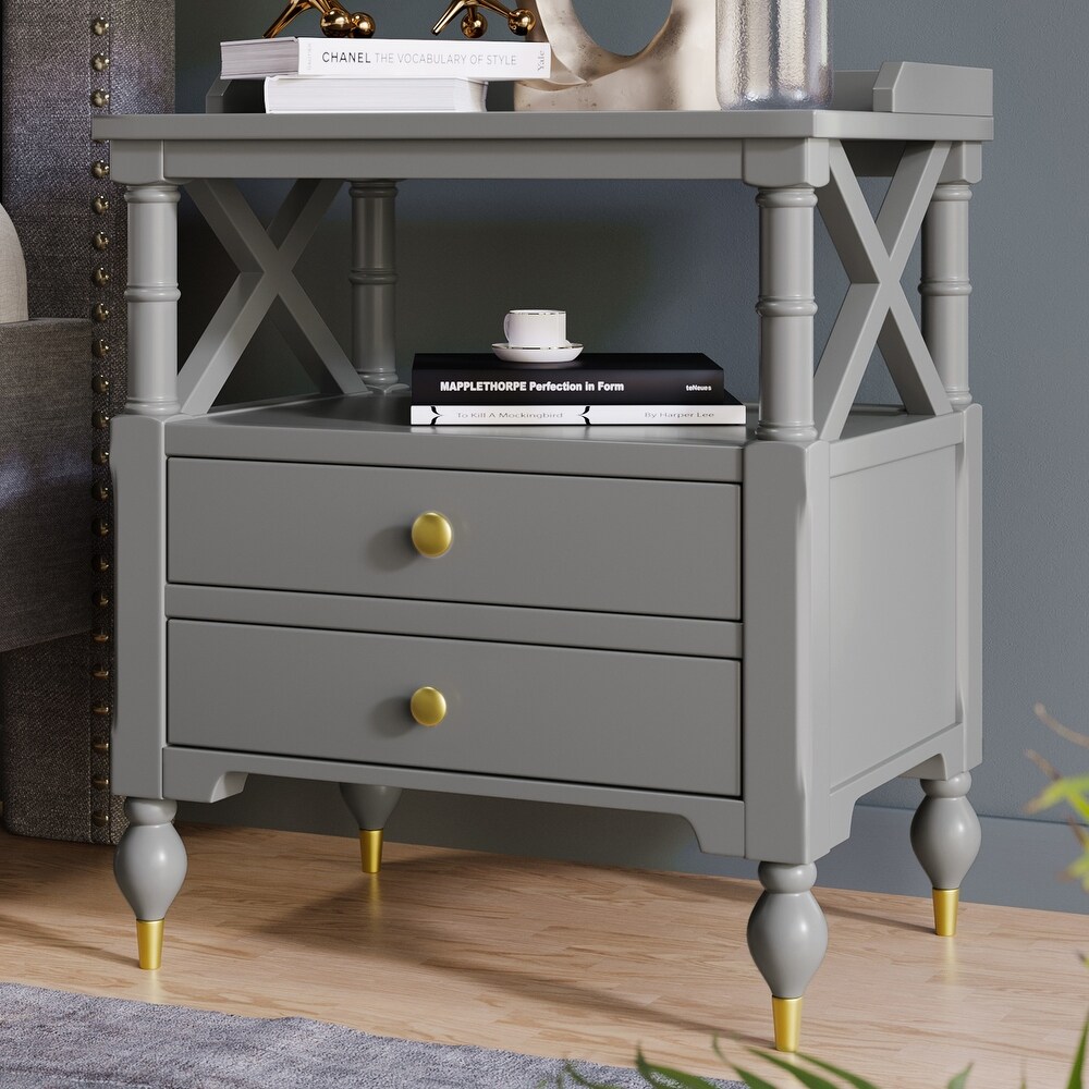 Modern Nightstand Bedside Table with 2 Drawers and Open Compartment Side Table Sofa Table Accent Table