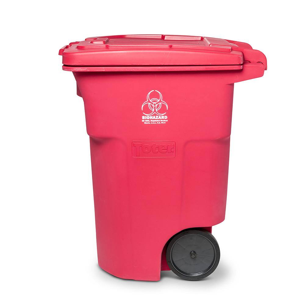 Toter 96 Gal. Red Hazardous Waste Trash Can with Wheels and Lid Lock RMN96-01RED