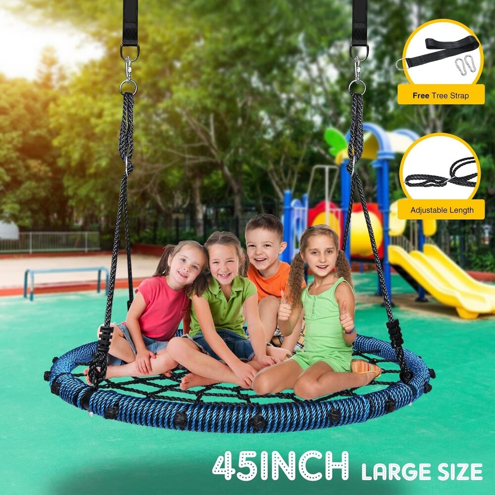 750lbs Spider Web Tree Swing 45 inch for Kids Adults with Swivel  2pcs Tree Hanging Straps  Steel Frame and Adjustable Ropes