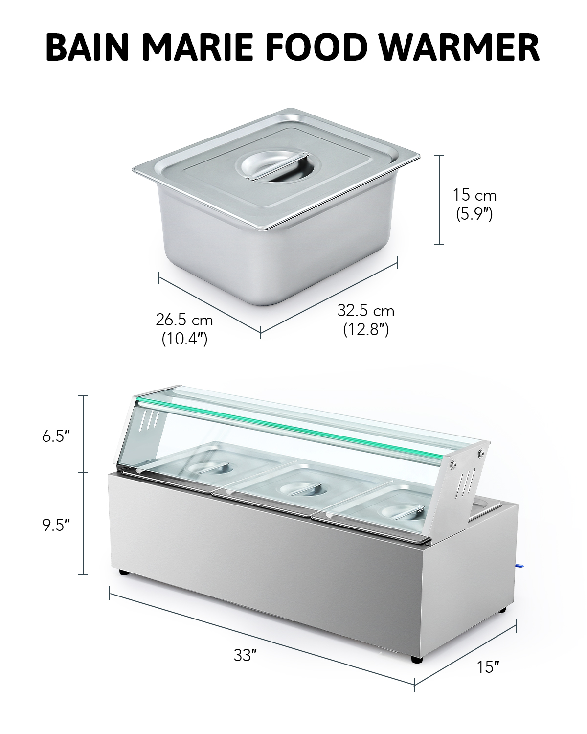 Wilprep 3 Pan Food Warmer for Parties Hotels Restaurants 1200W Buffet Server and Warmer