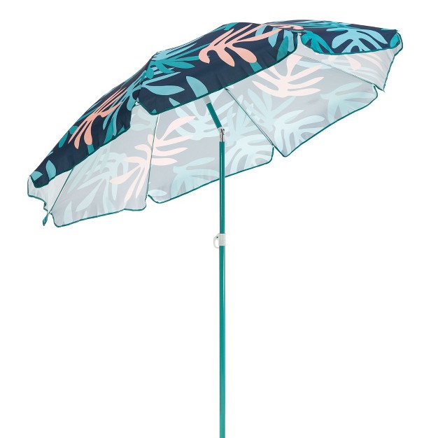 Slumbertrek 3053261vmi Moda Outdoor Adjustable Height Push Button Tilt Umbrella With Carrying Bag For The Beach Or Picnics Coral Leaf Print