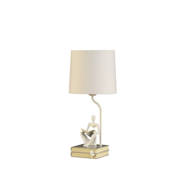 Reader Sitting A Gray Stack Of Books Polyresin Table Lamp White Ore International