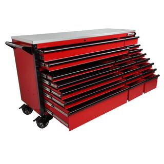 Husky 72 in. W x 24.5 in. D Professional Duty 20-Drawer Mobile Workbench Combo w 2 Side Lockers Top Hutch Top Locker - Red HPROSUITE6RED