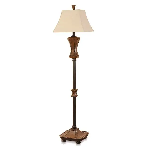 StyleCraft Archer Brown With Black Nailheads Floor Lamp with a Square Bell Shade