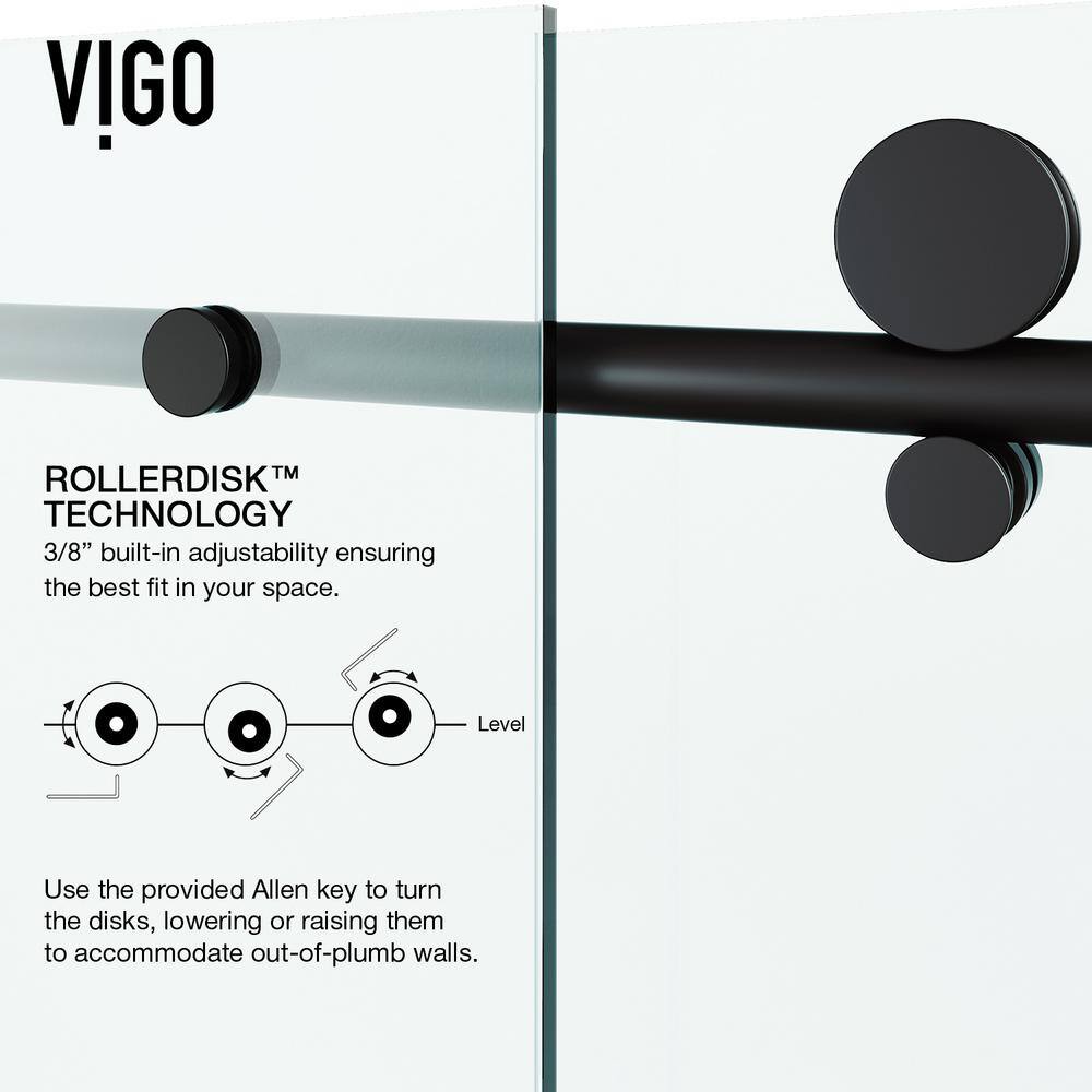 VIGO Elan E-Class 56 to 60 in. W x 76 in. H Frameless Sliding Shower Door in Matte Black with 38 in. (10 mm) Clear Glass VG6021MBCL6076