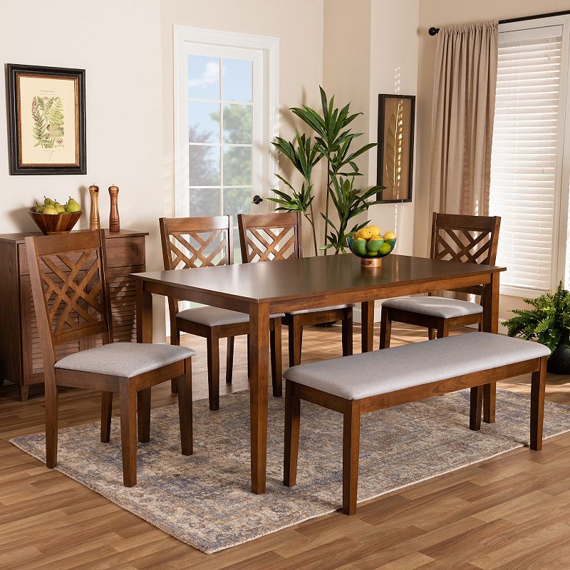 Baxton Studio Gustavo Dining Table， Bench and Chair 6-piece Set