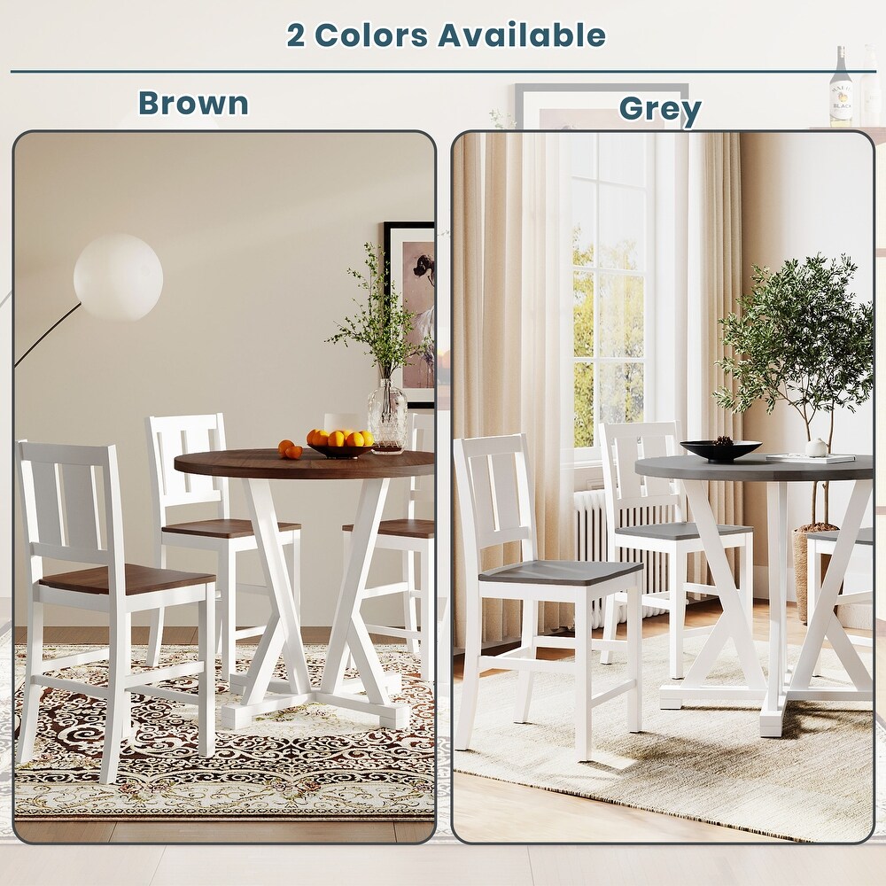 5 Pcs Counter Height Dining 41.7inch Round Table Set  Round Kitchen Set with 4 Slatted Back Dining Chairs