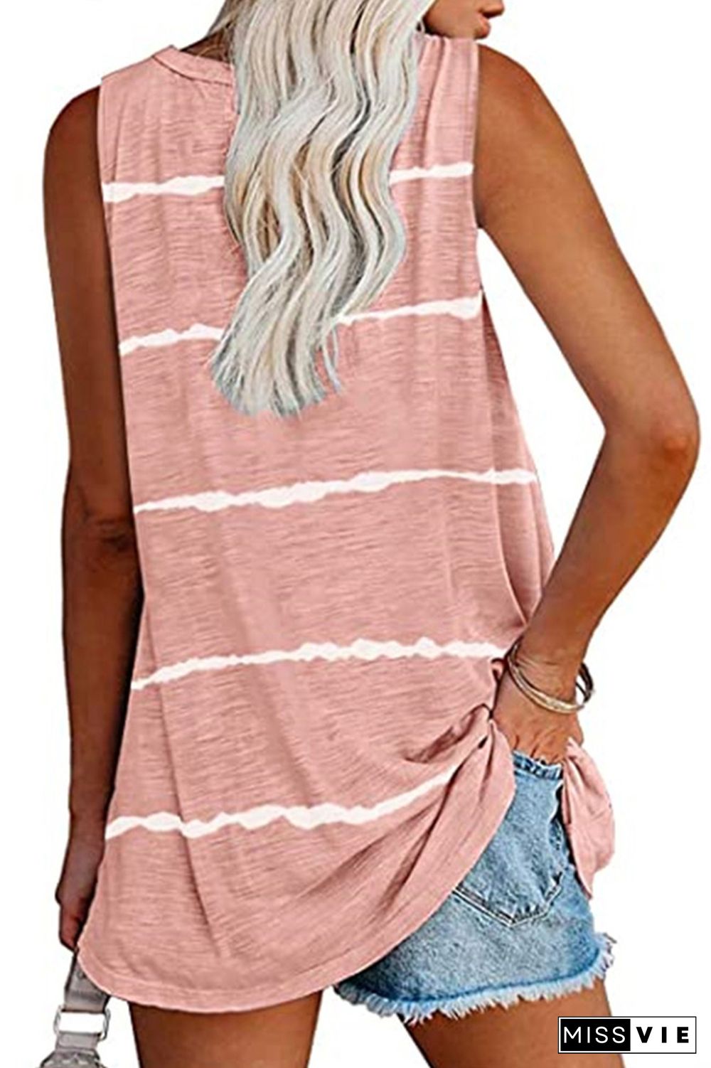 Pink V-Neck Striped Tank Top