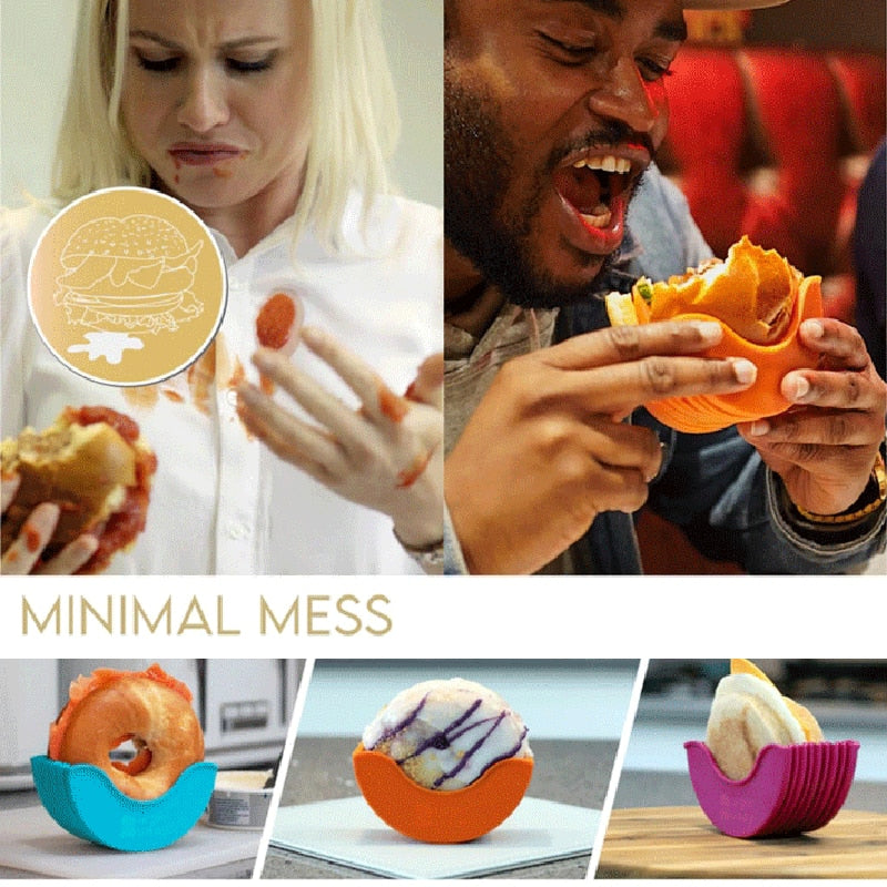 Burger Holders Reusable Anti-dirty Hands Silica Gel Sandwiches Holder Box Beef Press Patty Melt Hamburger Bun Shell Kitchen Tool