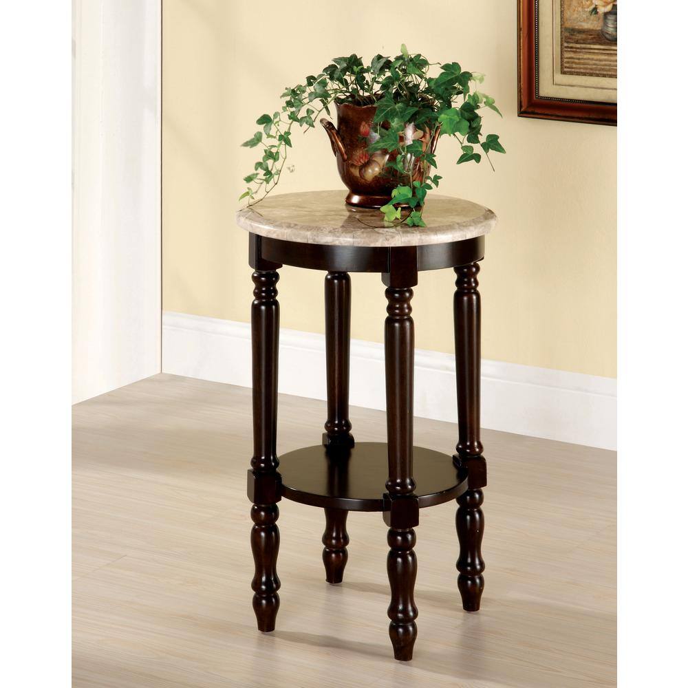 Furniture of America Palladium 26 in. Dark Cherry Round Marble Stone Indoor Plant Stand IDF-AC788