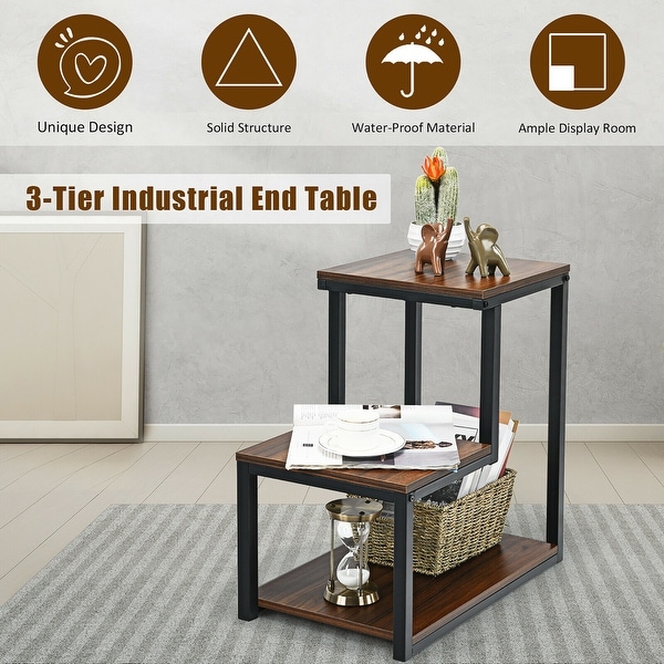 Costway 3-Tier End Table Side Table Night Stand W/ Storage Shelf for