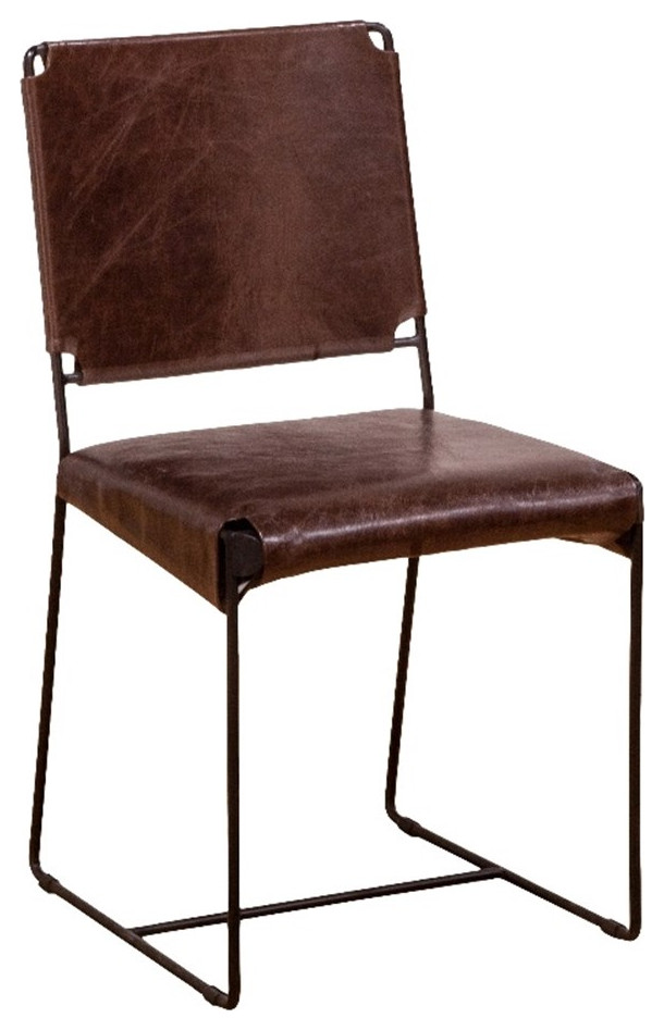 World Interiors Melbourne 19.5 quotLeather Dining Chairs in Dark Brown (Set of 2)   Industrial   Dining Chairs   by Homesquare  Houzz