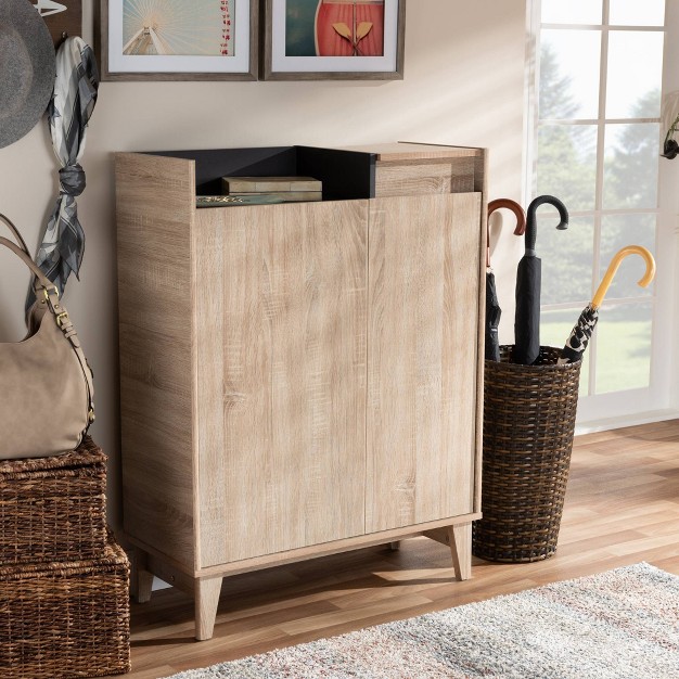 Fella Two tone Oak And Entryway Shoe Cabinet With Lift Top Storage Compartment Brown Baxton Studio