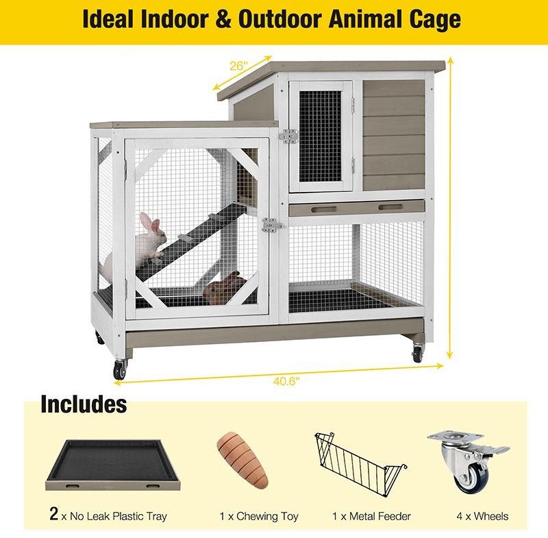 Aivituvin Indoor Rabbit Hutch with Pull-Out Tray， Large