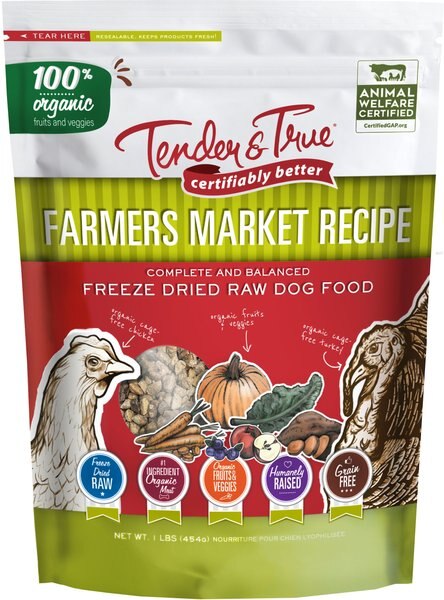 Tender and True Farmers Market Recipe Freeze-Dried Raw Dog Food， 1-lb bag