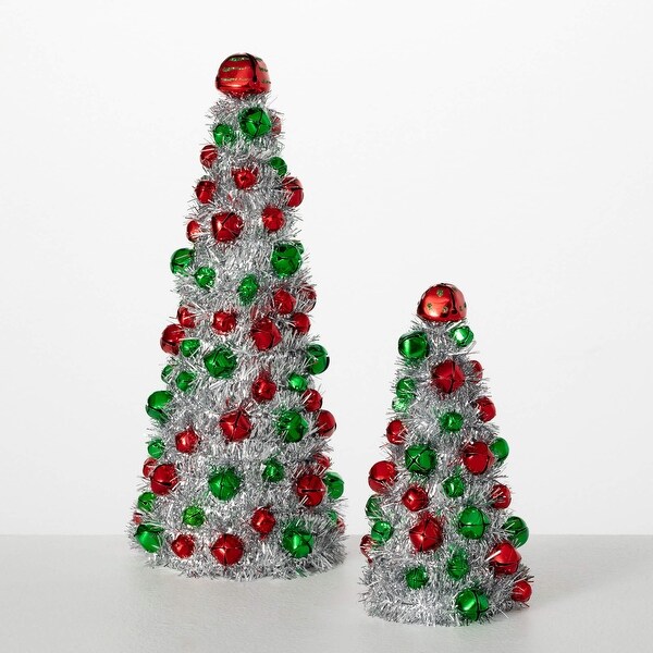 8.25H and 12.75H Sullivans Christmas Jingle Bell Tabletop Tree Set of 2，Multicolor