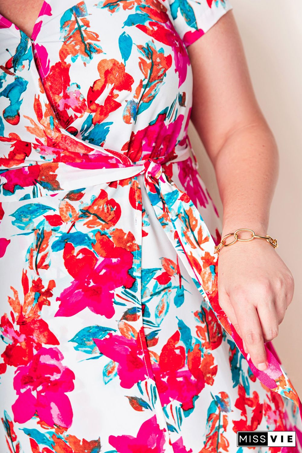 Rose Plus Size Floral Print Wrap Slit Dress