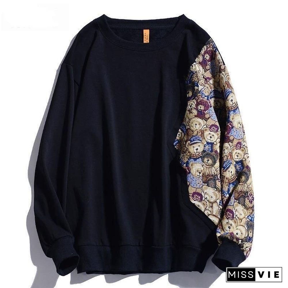 Oversized S-3Xl Couple Harajuku Hoodies Spring Fall Women Patchwork Fashion Bear Sweatshirts Female Long Sleeve Pullover Clothes