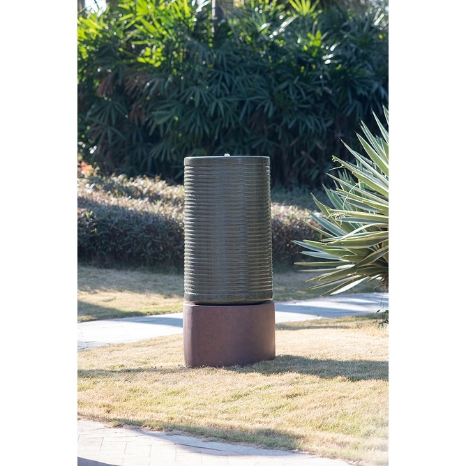 Tall Large Modern Cylinder Ribbed Tower Water Fountain