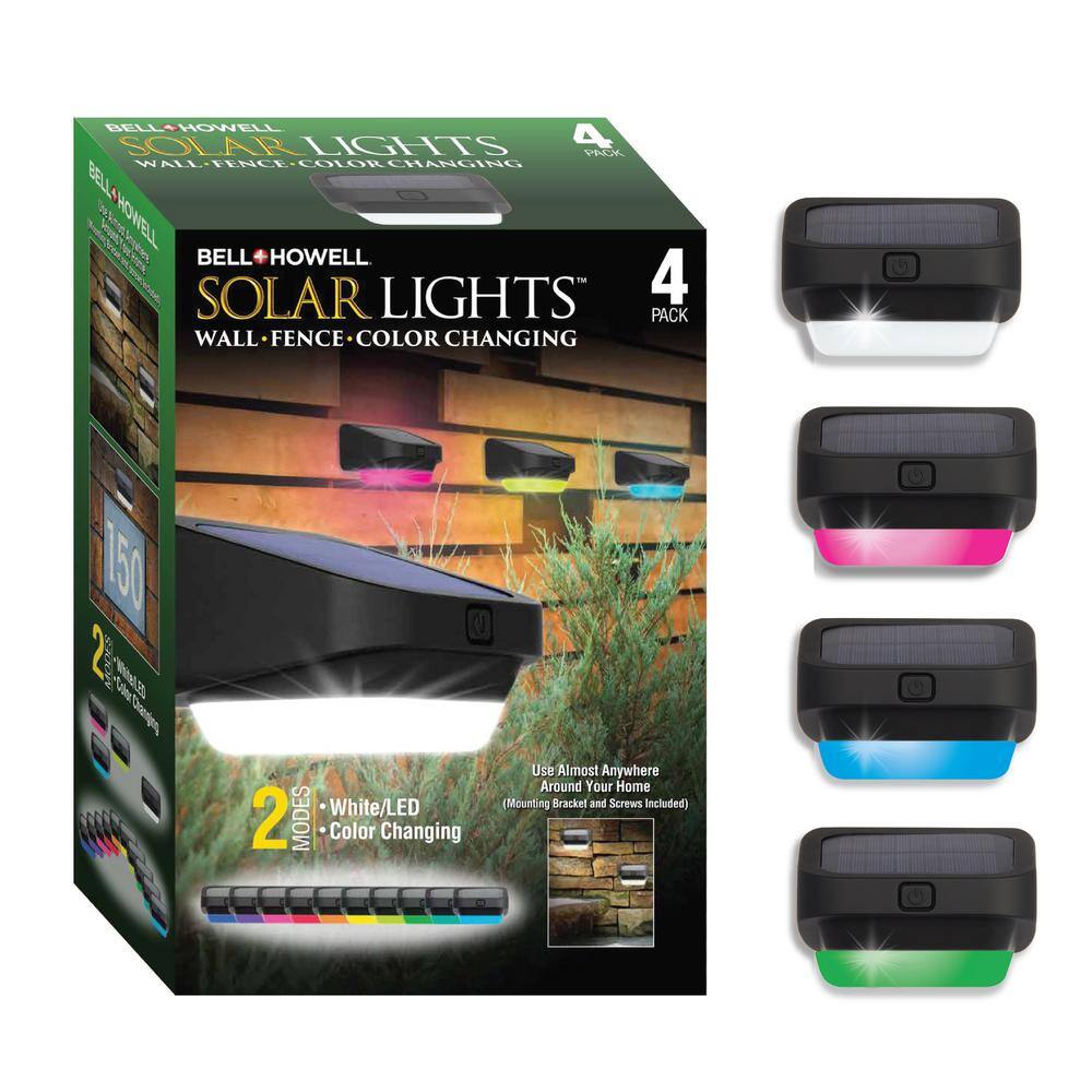 Bell + Howell Solar Powered Fence Lights 0.2-Watt Equivalent Integrated LED Black Outdoor Path Light Wall Pack Light (4-Pack) 8576