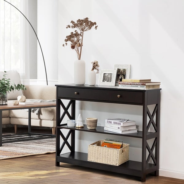 3-Tier Console Table X-Design Entryway Table with Drawer