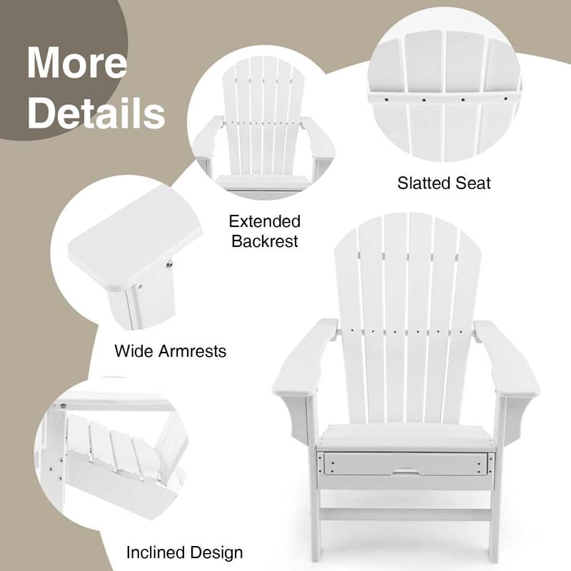 HDPE Adirondack Chair with Retractable Ottoman, Outdoor Chaise Lounge Chair for Lawn Pool Deck