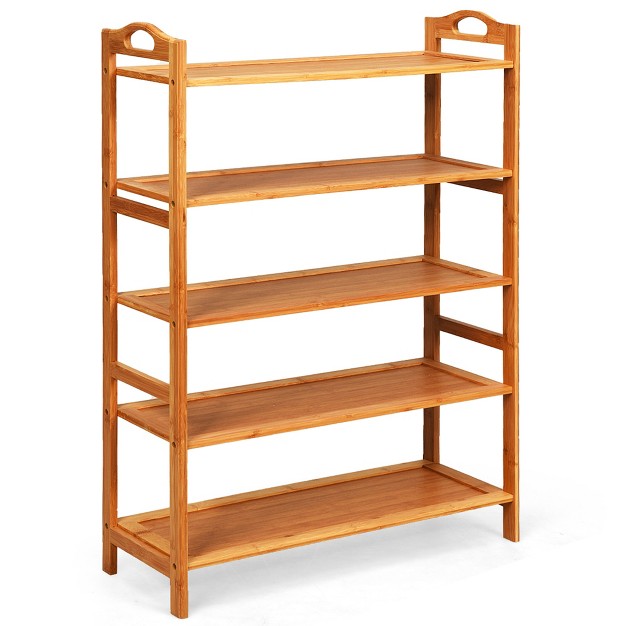 Costway 5 tier Bamboo Shoe Rack Freestanding Shoe Shelf Entryway Shoe Storage Organizer