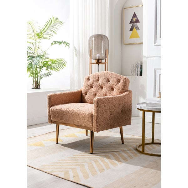 Chic European Style Leisure Accent Chair with Rose Golden Feet and Tapered Legs and Velvet Fabric Upholste for Livingroom