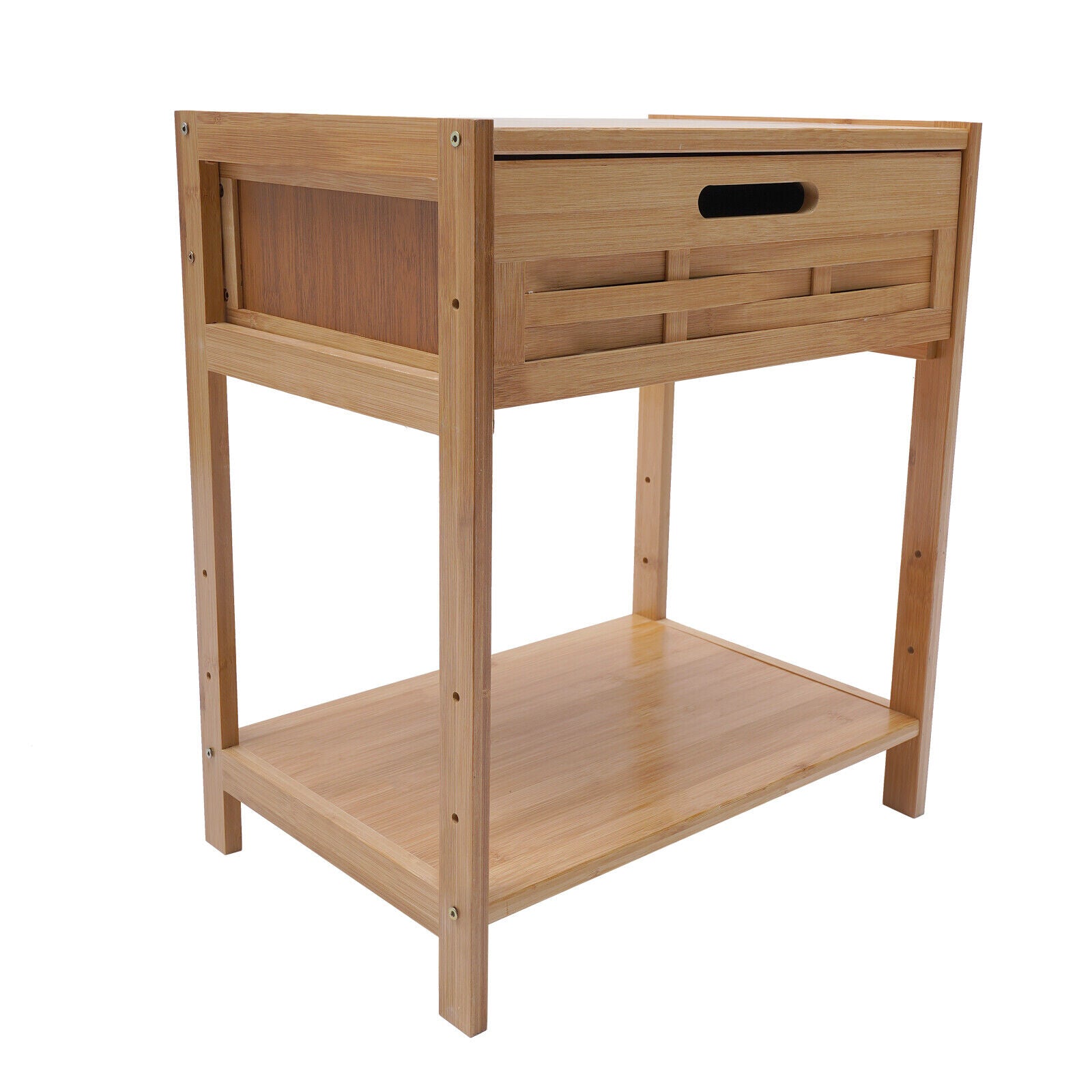 MIDUO 2-Tier Modern Bamboo Nightstand Bedside Table Bedroom Storage Cabinet + Drawer