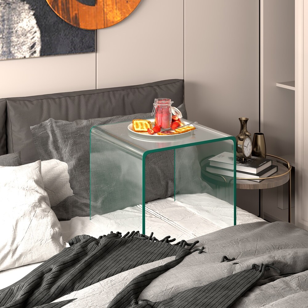 Tempered Glass End Table Clear Sofa End Tables with Waterfall Edges