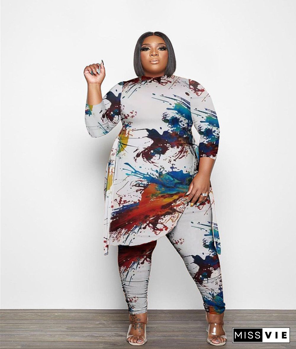 Side Split Long T-shirt and Pants Plus Size Tracksuit