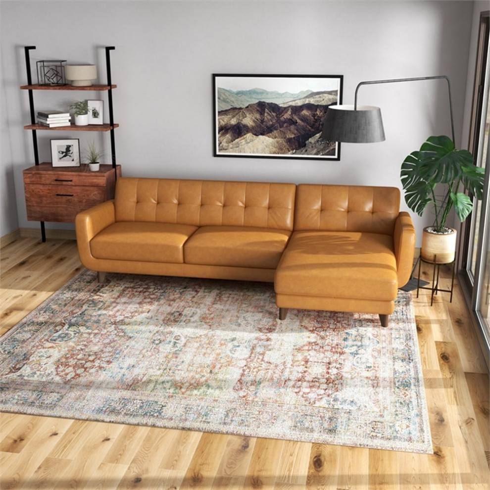 Eldorado Modern Living Room Top Leather Corner Sectional Couch in Cognac Tan   Midcentury   Sectional Sofas   by Homesquare  Houzz