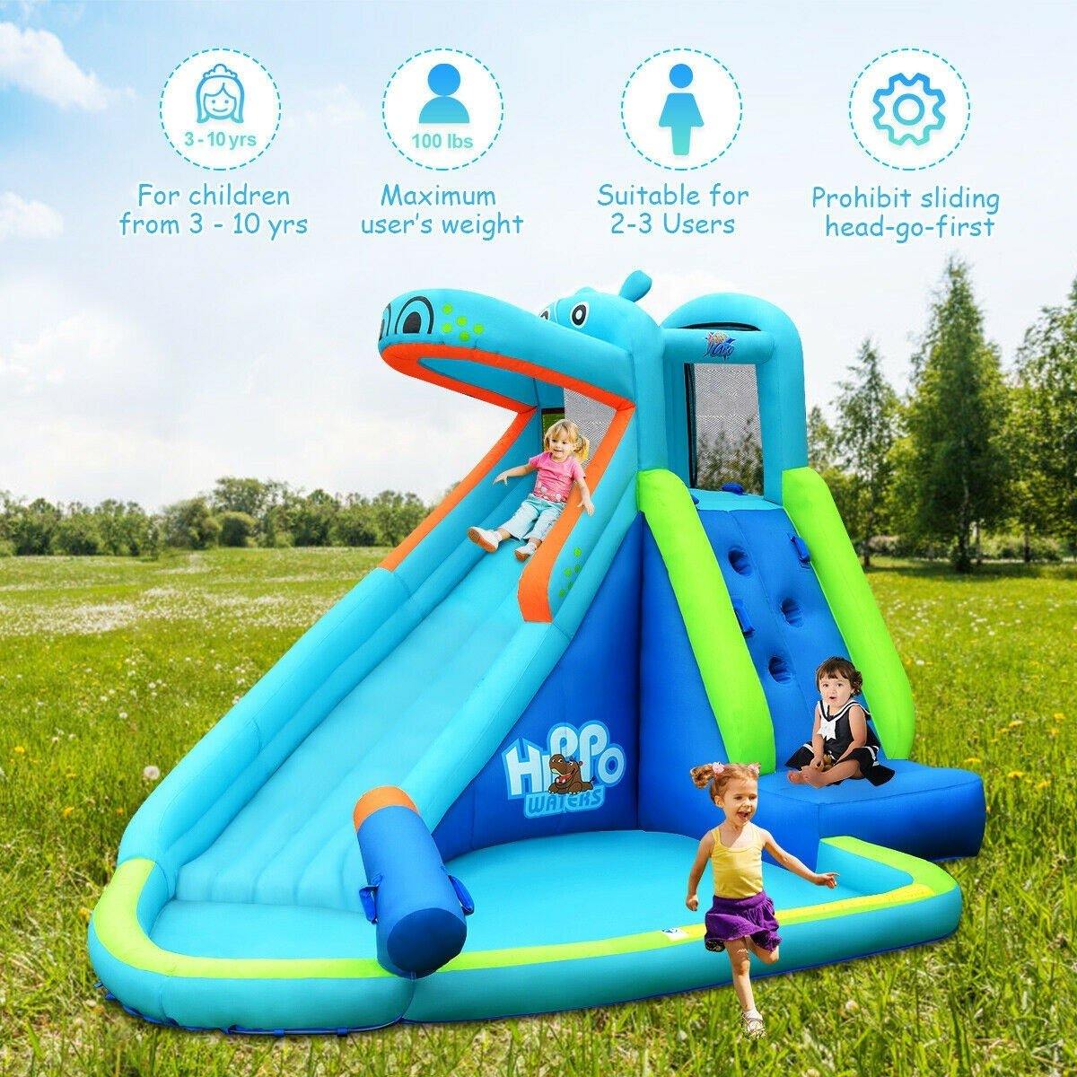 Inflatable Water Slide, Hippo Themed Bounce House