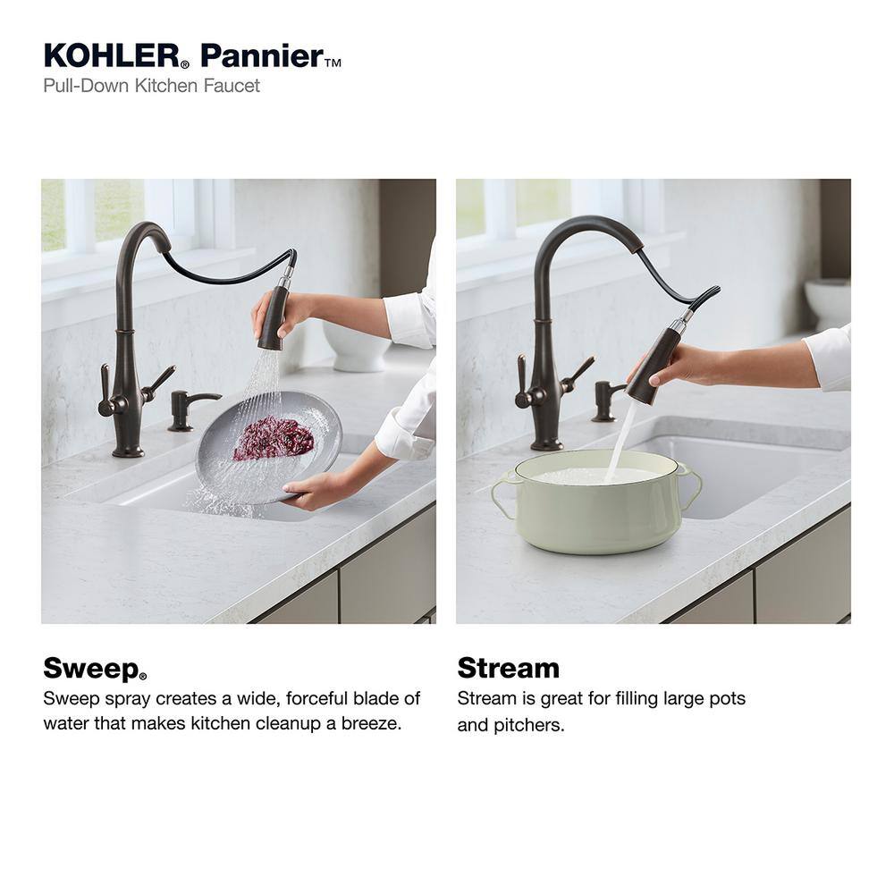 KOHLER Pannier Two-Handle Pull Down Sprayer Kitchen Faucet in Oil-Rubbed Bronze K-R29473-SD-2BZ