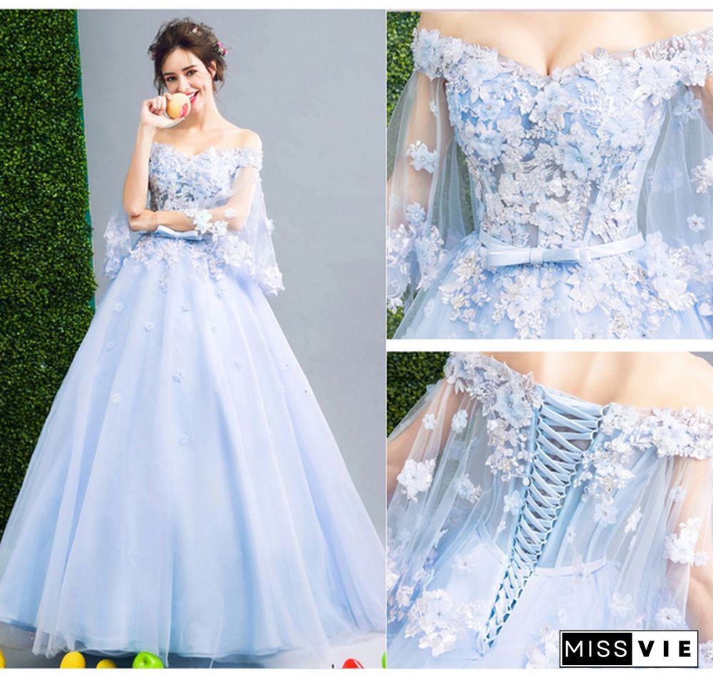 Elegant Off-shoulder Ball Gown Sweetheart Trumpet Sleeve Floor Length Floral Embroidery with Beaded Quinceanera Evening Party Prom Dress