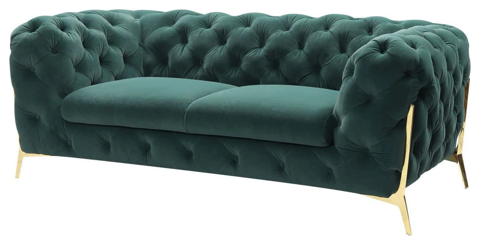 Natalie Transitional Emerald Green Velvet Loveseat   Contemporary   Loveseats   by Rustic Home Furniture Deco  Houzz