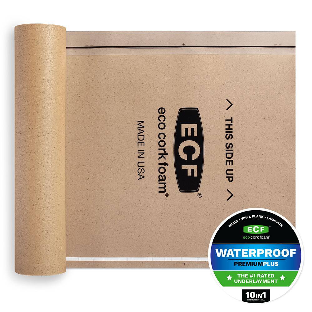 Eco Cork Foam 75 sq. ft. 3 ft. x 25 ft. x 3.2 mm Waterproof Premium Plus 10-in-1 Underlayment - Vinyl Plank Laminate Engineered Wood 220000503