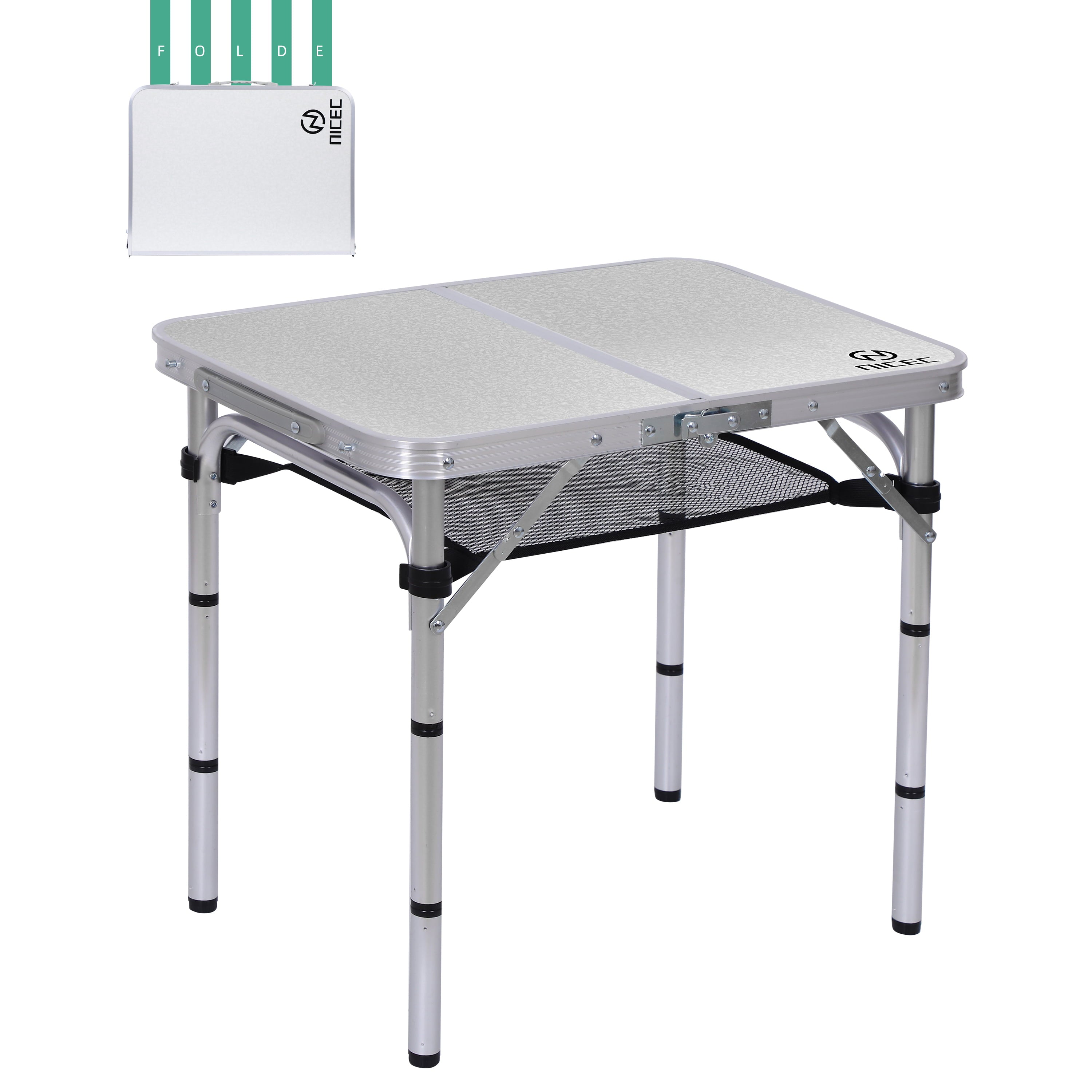 Nice C Folding Table Adjustable Height， Portable Camping Table Lightweight Aluminum， with Carry Handle for Outdoor， Beach， BBQ， Picnic， Cooking， Festival， Indoor， Office (Small)