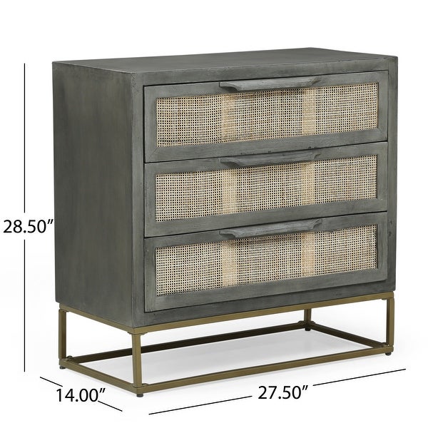 Wolfe Indoor Mango Wood and Wicker Handcrafted 3 Drawer Cabinet by Christopher Knight Home