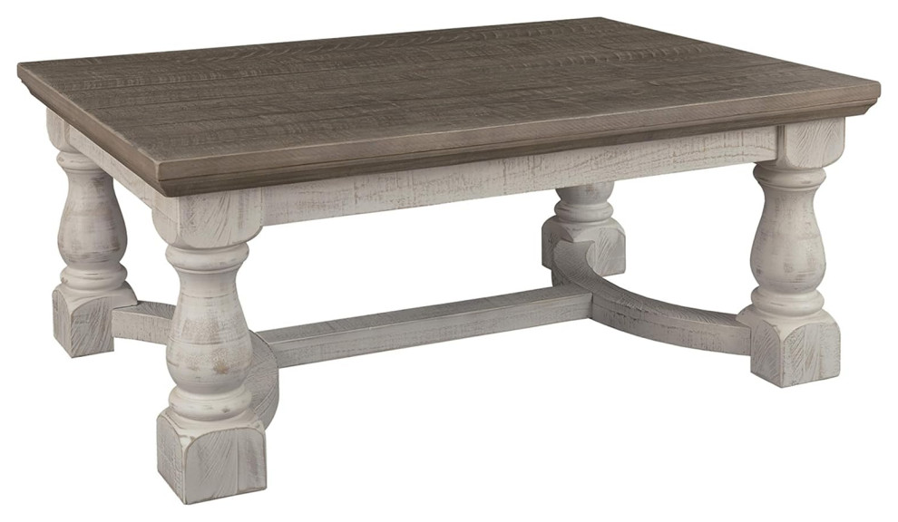 Farmhouse Coffee Table  Carved Column Accents  ampLarge Top  White/Weathered Gray   French Country   Coffee Tables   by Decor Love  Houzz