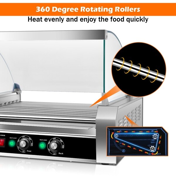 Stainless Steel Commercial 11 Roller Grill and 30 Hot Dog Cooker Machine - 23