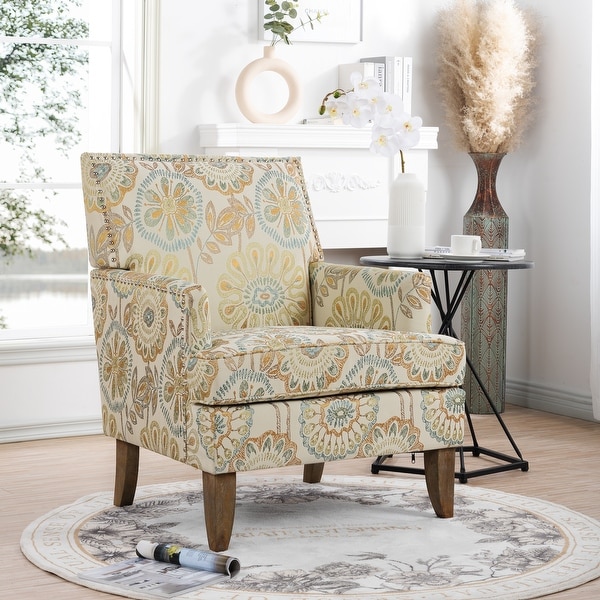 Fabric Accent Chairs for Living Room with Nailheads