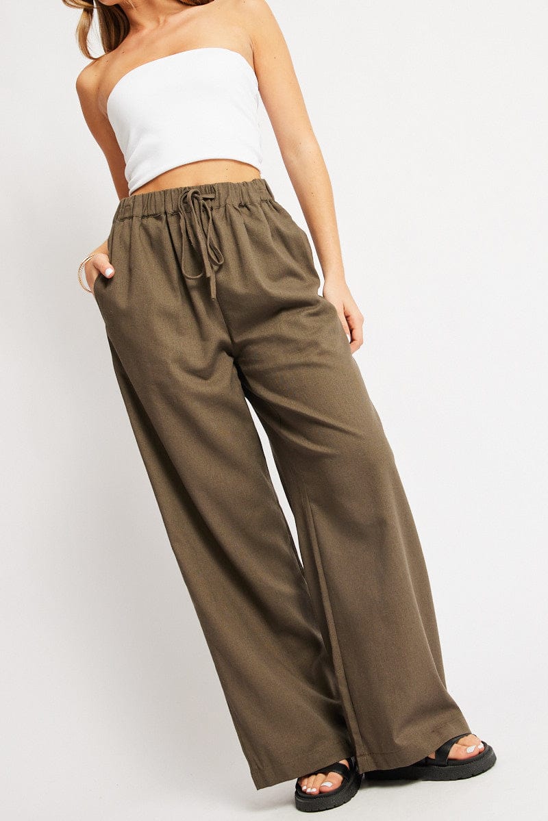Green Wide Leg Pants Elasticated Waist